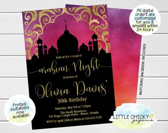 Arabian Nights Birthday invitations, Moroccan Birthday Invitation, Arabian Nights, Adult Birthday, Teen Birthday, Printable Invitation