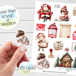 Folha de adesivos - Adesivos de cartas para o Papai Noel, adesivos para planejador de Natal, adesivos para scrapbook, adesivos para diário, adesivos para diário, adesivos para bebê