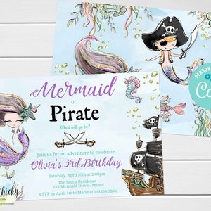 EDITABLE Mermaid or Pirate Birthday Invitation, Under the Sea Birthday Invitation, INSTANT DOWNLOAD, Birthday invitation, Editable Template