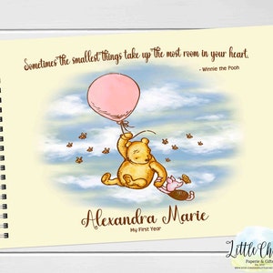 Libro clásico rosa de recuerdos de Winnie the Pooh para bebés, libro clásico de Pooh para bebés, pegatinas para hitos, primeros cinco años, libro para bebés, regalo para baby shower