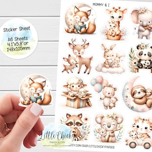 Stickervel - Mama en ik-stickers, sticker babydier, plannerstickers, plakboekstickers, dagboekstickers, babystickers, Moederdag