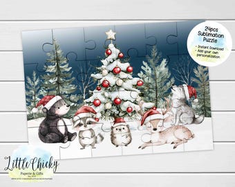 Weihnachten Waldtiere 24th Puzzle, Puzzle Sublimationsdesign, SOFORTIGER DOWNLOAD, Kindergeschenk, DIY Puzzle