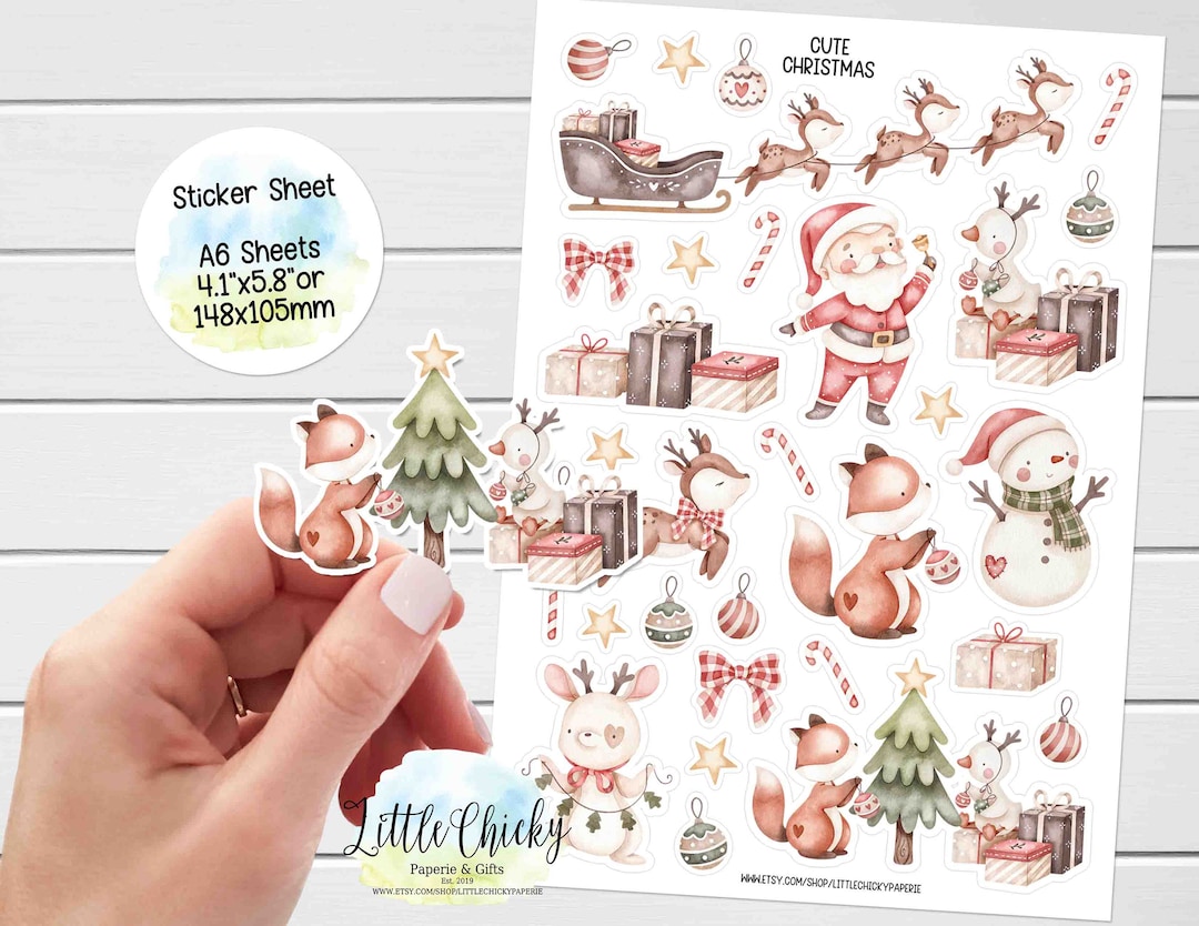 Sticker Sheet - Cute Christmas Stickers, Santa, Planner Stickers ...