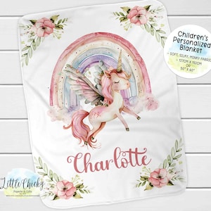 Personalized Unicorn Blanket, Unicorn & Rainbows, Soft Minky Blanket, Kids Blanket, New Baby Gift, 50&quot;x60&quot; Baby Blanket, Kids Christmas Gift