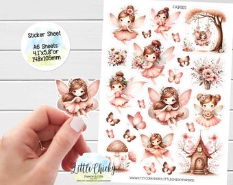 Sticker Sheet -  Fairy Stickers, Planner Stickers, Floral Fairies, Scrapbook Stickers, Pink Fairies, Journal Stickers, Baby Stickers