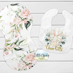 Floral Bunny Bib & Burp Cloth Sublimation Design, Baby Sublimation Instant Download PNG Files, Bunny Bib, Bunny Burp Cloth, Sublimation PNG