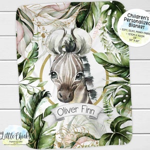 Personalized Zebra Blanket, Soft Minky Baby Blanket, Baby Shower Gift, New Baby Gift, 50&quot;x60&quot; Baby Blanket, First Christmas Blanket