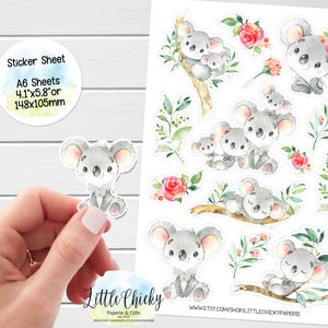 Aufkleber Bogen - Koala Aufkleber, Aquarell Koala Aufkleber, Planer Aufkleber, Scrapbook Aufkleber, Journal Aufkleber, Baby Aufkleber