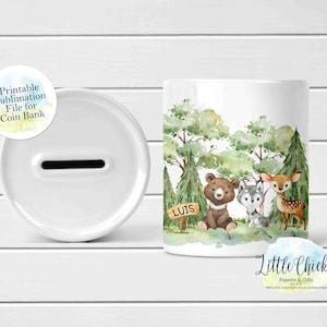Woodland animals Baby Money Box, Coin Bank Sublimation Design, Center Image, Instant Download, Sublimation Bank Template, Sublimation PNG