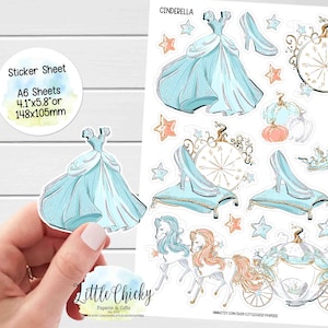 Aufkleber Bogen - Aquarell Cinderella Aufkleber, Planer Aufkleber, Scrapbook Aufkleber, Märchen Aufkleber, Journal Aufkleber, Prinzessin