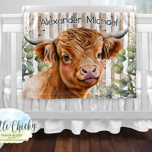 Personalized Highland Cow Baby Blanket, Highland Cow, Soft Minky Baby Blanket, Baby Shower Gift, New Baby Gift, 50&quot;x60&quot; Baby Blanket