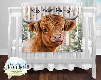 Personlig Highland Cow babyfilt, Highland Cow, mjuk Minky babyfilt, babyshowerpresent, nyfödd present, 50"x60" babyfilt