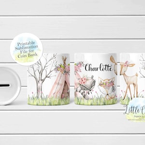 Woodland Animals Money Box, Coin Bank Full Wrap Sublimation Design, Instant Download, Sublimation Bank Template, Sublimation PNG