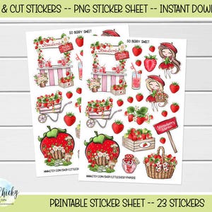 Printable Stickers -  So Berry Sweet Strawberries Stickers, Print & Cut Stickers, Digital Download, Journal Stickers, Scrapbook Stickers