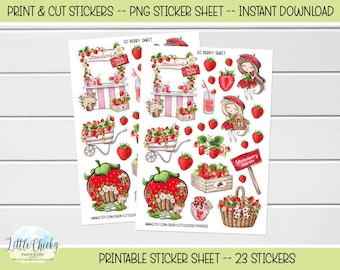 Printable Stickers -  So Berry Sweet Strawberries Stickers, Print & Cut Stickers, Digital Download, Journal Stickers, Scrapbook Stickers