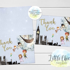 Peter Pan gracias tarjeta, plegable gracias tarjeta, Peter Pan Baby Shower Gracias, Peter Pan cumpleaños gracias tarjeta, descarga instantánea