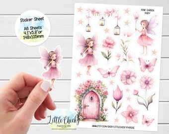 Sticker Sheet - Pink Garden Fairy Planner Stickers, Watercolor Stickers, Scrapbook Stickers, Journal Stickers, Baby Stickers