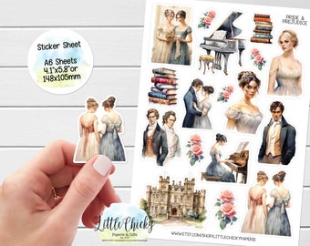Sticker Sheet - Pride & Prejudice Stickers, Book Stickers, Planner Stickers, Scrapbook Stickers, Journal Stickers, Victorian Stickers