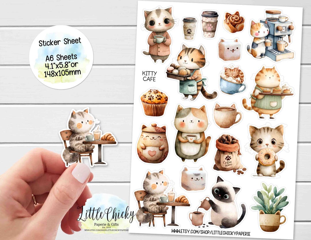 Sticker Sheet - Kitty Cafe Planner Stickers, Scrapbook Stickers, Cat ...