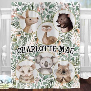 Personalized Australian Animals Blanket, Bush Babies Children&#39;s Blanket, Soft Minky Baby Blanket, Baby Shower Gift, 50&quot;x60&quot; Baby Blanket