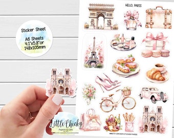 Sticker Sheet - Paris Planner Stickers, Hello Paris Stickers, Scrapbook Stickers, Journal Stickers, Travel Stickers, Vacation Stickers