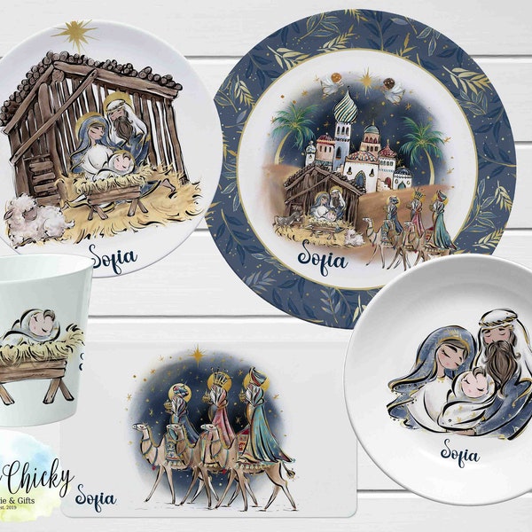 Nativity Scene Children's Plate Set, Holy Night Plate set, Christmas Plate Set, Personalized Children's Christmas Plate Set, Melamine Set