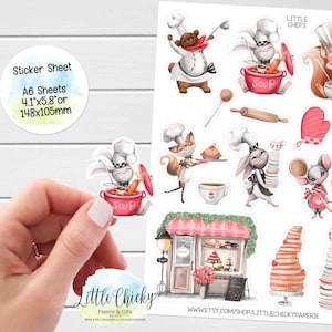 Folha de adesivos - Cute Little Chefs, adesivos de planejador, adesivos de culinária e panificação, adesivos de scrapbook, adesivos de diário, adesivos de bebê