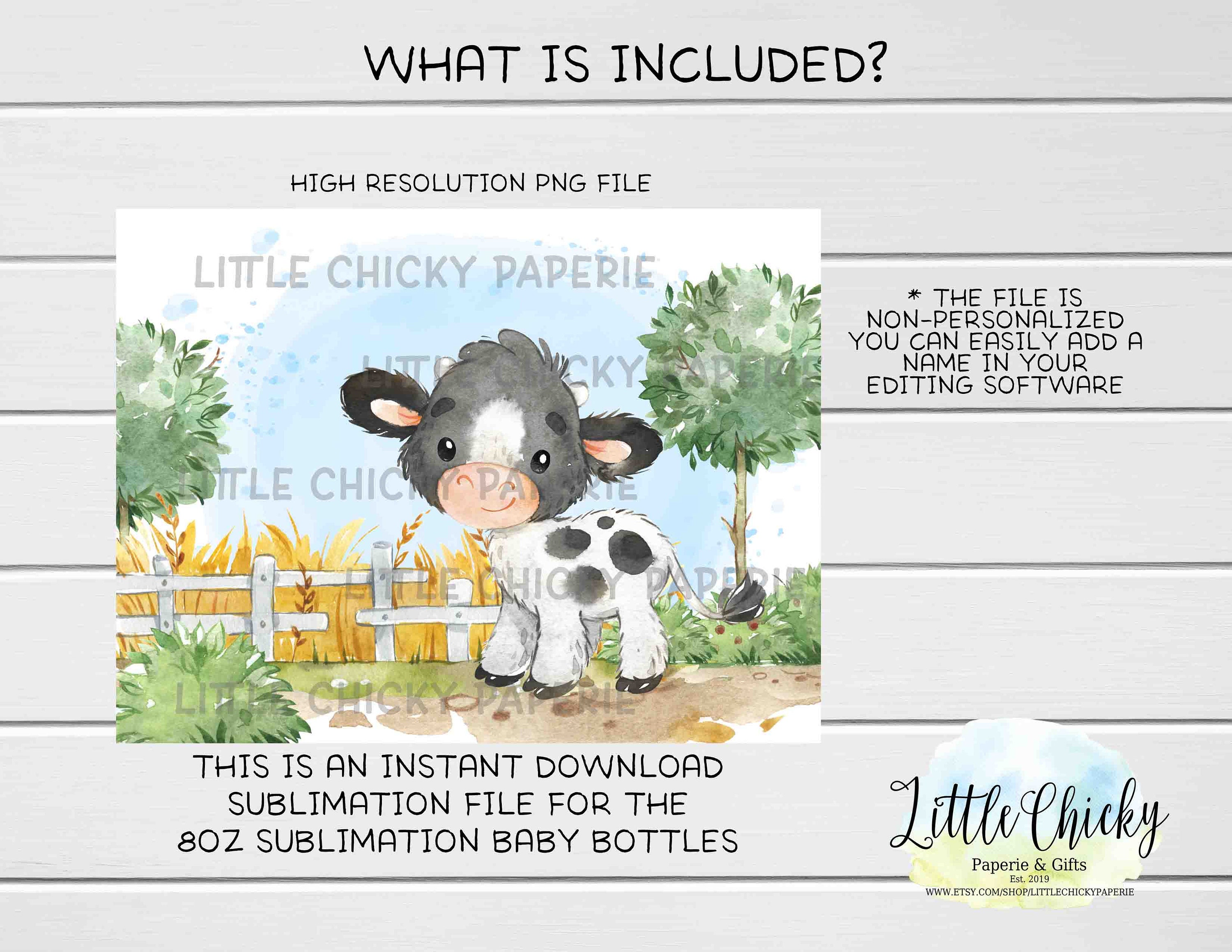 Baby Cow 8oz Baby Bottle Sublimation Design, Kids, Baby Sublimation Design,  PNG File, Instant Download, Tumbler Template