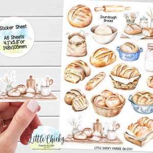 Sticker Bogen - Sauerteigbrot Aufkleber, Planer Aufkleber, Scrapbook Aufkleber, Journal Aufkleber, Back Aufkleber, Brot Aufkleber