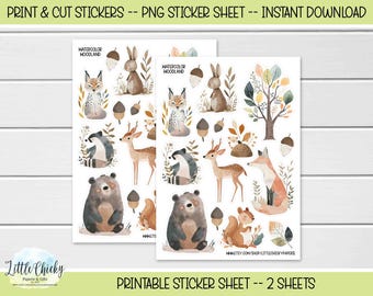 Printable Stickers - Woodland Animal Stickers, Print & Cut, Digital Download, Printable Journal and Scrapbook Stickers