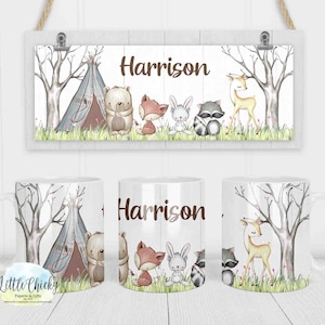 Woodland Animals 11oz Mug, Children's Personalized Mug, Plastic Mug, Ceramic Mug, Mug Sublimation Instant Download PNG File