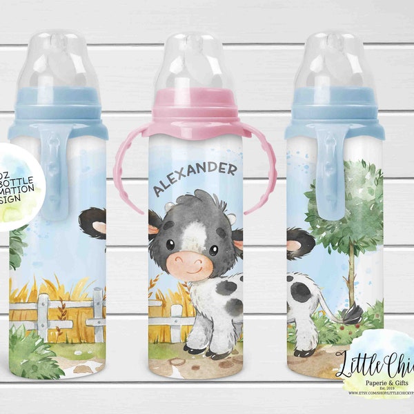 Baby Cow 8oz Baby Bottle Sublimation Design, Kids, Baby Sublimation Design, PNG File, Instant Download, Tumbler Template