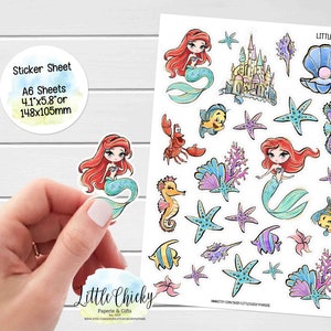 Feuille d'autocollants - Stickers petite sirène, autocollants pour agenda, autocollants de scrapbooking, autocollants sirène, autocollants pour journaux intimes, autocollants bébé