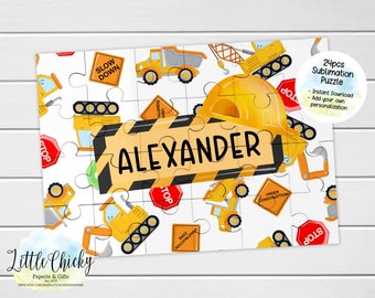 Construction 24pc Puzzle, Puzzle Sublimation Design, INSTANT DOWNLOAD, Add your own Personalization, Children's Gift, DIY Puzzle