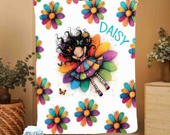 Couverture personnalisée - Couverture marguerite fille, couverture douce en minky, couverture florale pour enfant, couverture fantaisiste Daisy Minky, couverture avec nom