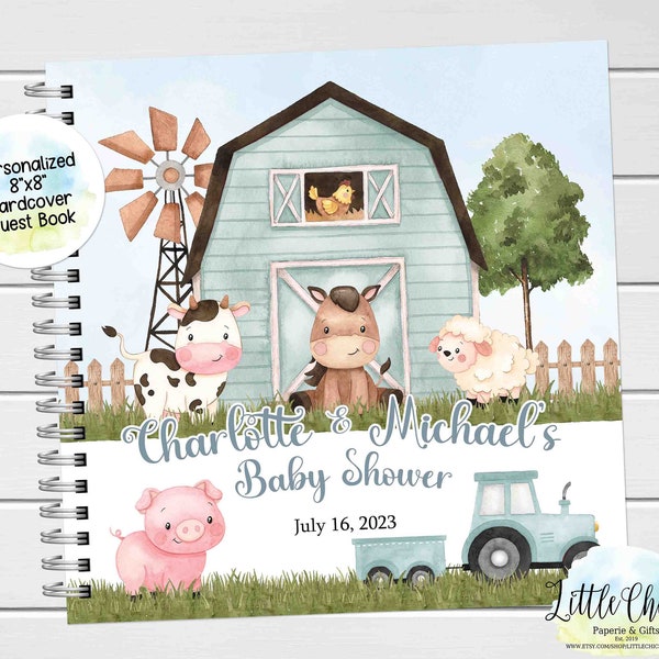 Blue Farm Baby Shower Guest Book, Personalized Guest Book, Blue Farm Birthday Guest Book, Farm Guest Book, Blue Barnyard Party