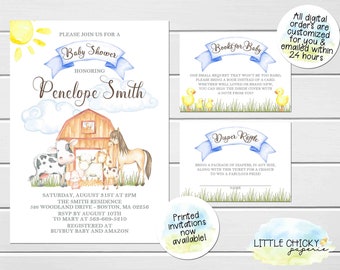 Barnyard Baby Shower Invitation Bundle with diaper raffle cards and books for baby cards, Farm Baby Shower invitation set, Printable Invites