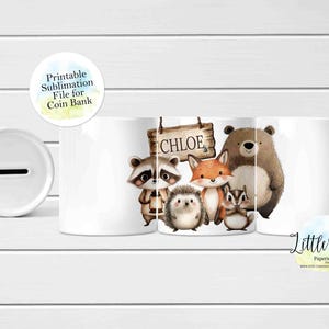 Money Box - Woodland Money Box, Coin Bank Full Wrap Sublimation Design, Instant Download, Sublimation Bank Template, Sublimation PNG