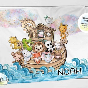 Personalized Noah&#39;s Ark, Soft Minky Baby Blanket, Baby Shower Gift, New Baby Gift, 50&quot;x60&quot; Baby Blanket, Personalized Blanket