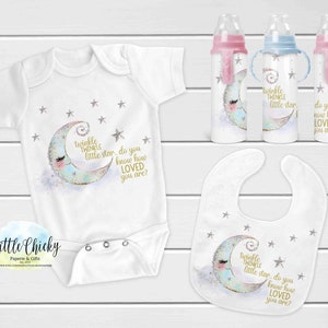 Twinkle Twinkle Little Star Sublimation Gift Set Files, Baby Bib, Shirt, 8oz baby bottle, INSTANT DOWNLOAD, PNG File, Baby Shower Gift
