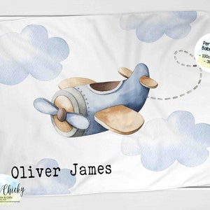Personalized Airplane Baby Blanket, Airplane Blanket, Airplane Nursery, Airplane Crib Bedding, Baby Shower Gift, Baptism Gift