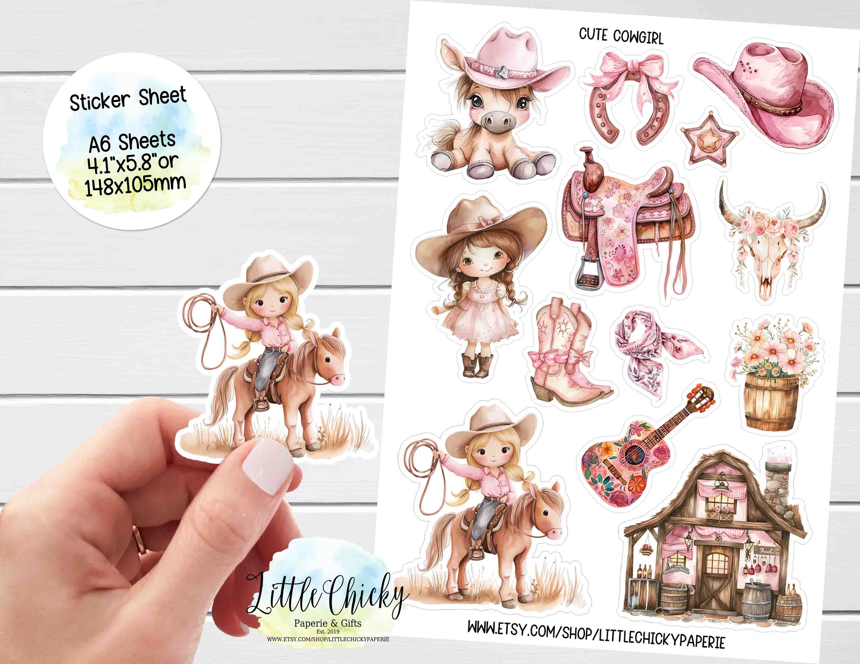 DOPASTICKER Cute Girl Cowboy Rider Car Sticker Phone Decal Water Bottle Stickers, Cars Stickers Water Bottle Stickers For Kids