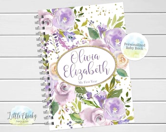 Purple Floral Baby Book Keepsake Journal, Lavender Floral First Year Baby  Book, Purple Roses First Five Years, Matching Milestone Stickers