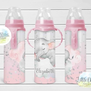 Rosa Elefant 8 Unzen Baby Flasche Sublimation Design, rosa Baby Elefant Sublimation PNG, Sublimationsflasche, Instant Download, Becher Vorlage