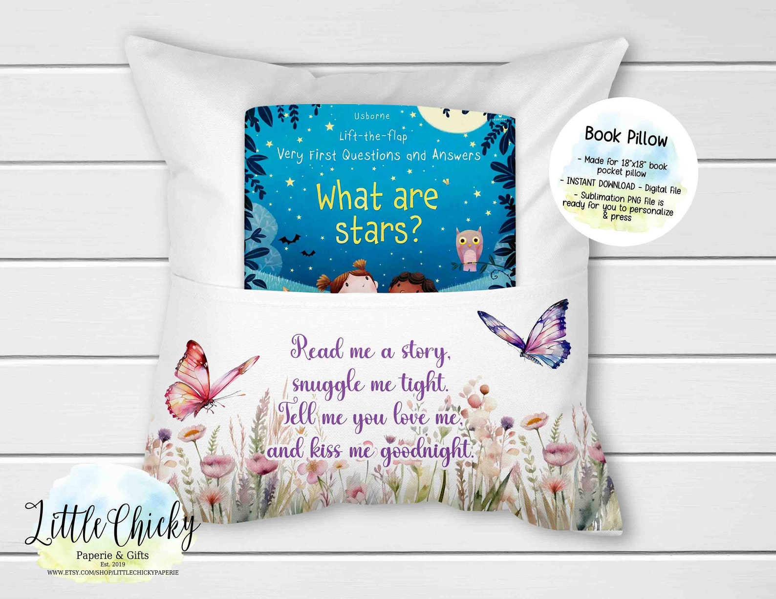 Wildflower Butterfly Book Pillow, Wildflower Butterfly Digital