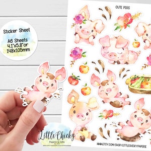 Feuille d'autocollants - Stickers cochons mignons, Stickers agenda mignons petits cochons, Stickers album, Stickers journaux, Stickers enfants