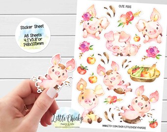Sticker Sheet - Cute Pig Stickers, Cute little piggies Planner Stickers, Scrapbook Stickers, Journal Stickers, Children Stickers