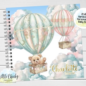 Bear Hot Air Balloon Baby Keepsake Journal, Bear Personalized Baby Book, Milestone Stickers, First Five Years, Baby Book, Baby Shower Gift