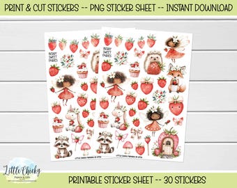 Printable Stickers -  Berry Sweet Fairy 2 Stickers , Print & Cut Stickers, Digital Download, Journal Stickers, Scrapbook Stickers