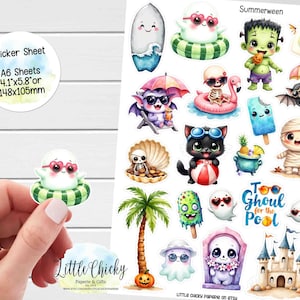 Sticker Sheet - Summerween Halloween Stickers, Halloween Planner Stickers, Scrapbook Stickers, Journal Stickers, Kids Stickers